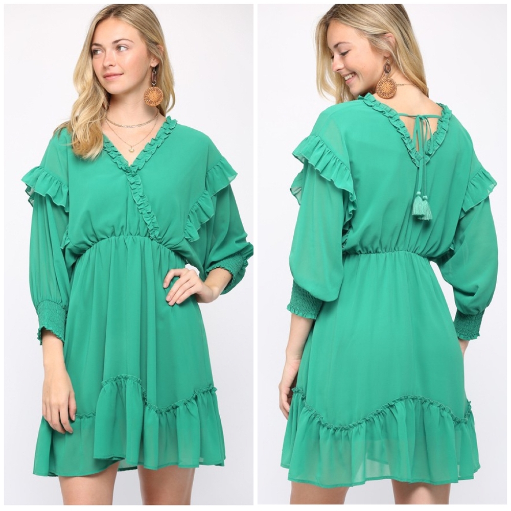 GIGIO Emerald Green 3/4 Batwing Short Dress - Picture 2 of 6